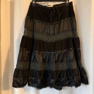 Vintage Black Tiered Lace Skirt Boho Gothic 90s